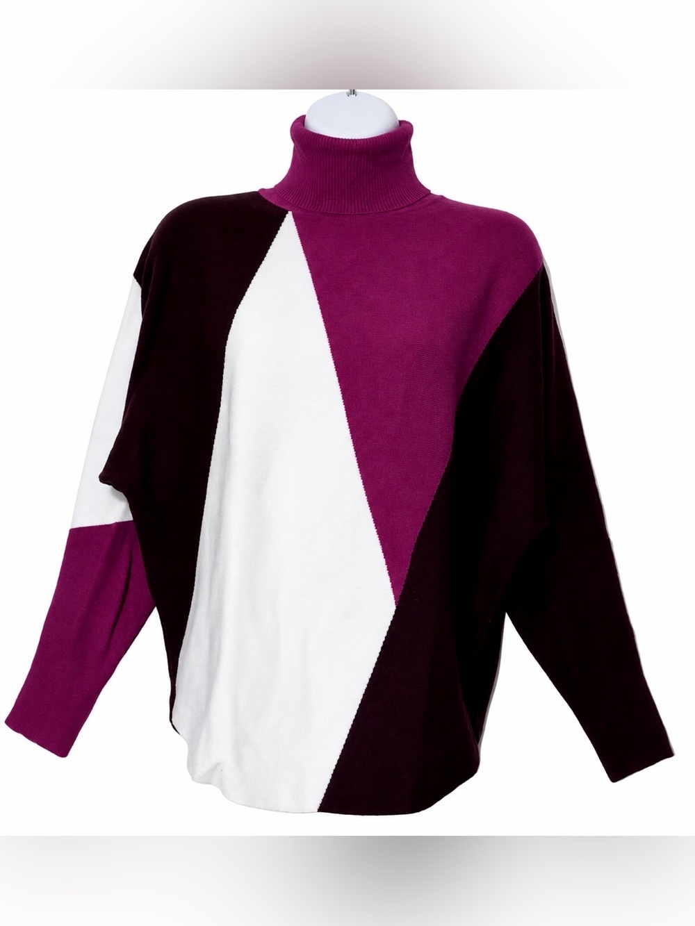 Aaeda Women’s Colorblock Turtleneck Sweater in Magenta, White & Plum Size S